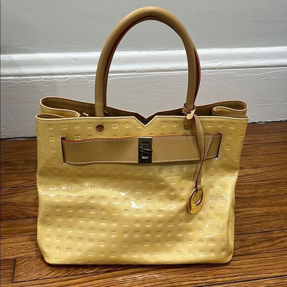 Arcadia Yellow Tote Bag with Structured Design and Gold Hardware - Picture 1 of 4